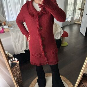 Peru Etnico Women’s Maroon Small Fringe Cardigan Alpaca